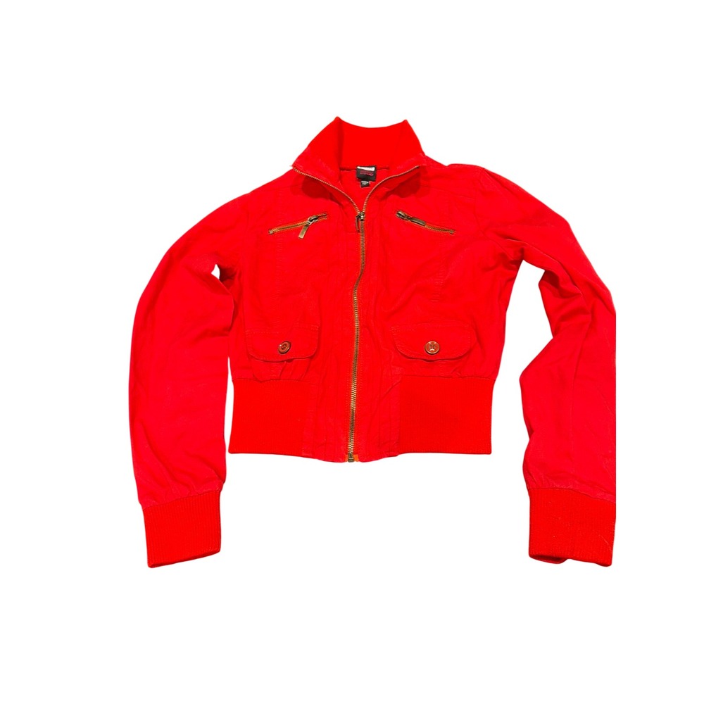 2b bebe Red Cropped Utility Bomber Jacket Y2K Urban Streetwear Small